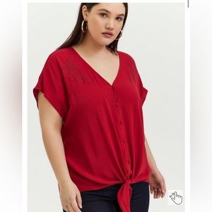 Disney Mulan Tie Front Embroidered Crepe top, size 1